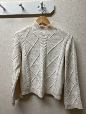 Loft Cream Cable Knit Mock Neck Sweater